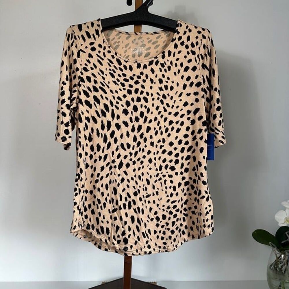 APT 9 Womens Top Small Cheetah Animal Print Elbow Sleeve Essential Tee Stretch